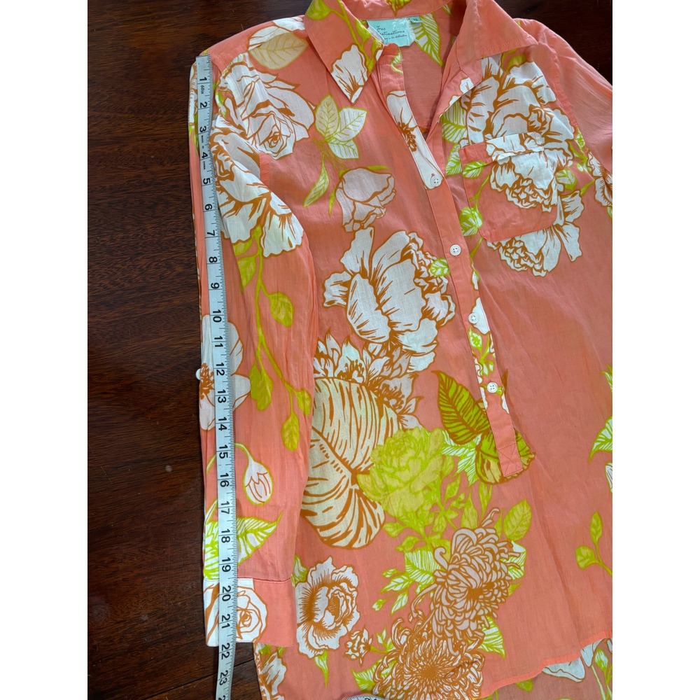 True Destinations Womens Sheer Cotton Tunic Top XS Bright Floral Beach Cover‎ Up - Picture 5 of 8